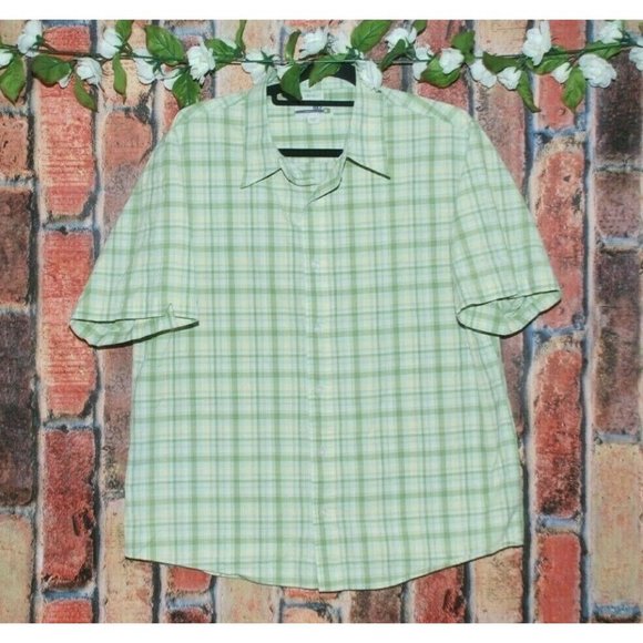 BKE Men's Green Button Up Short Sleeve Shirt Size XL Contour Fit Collared